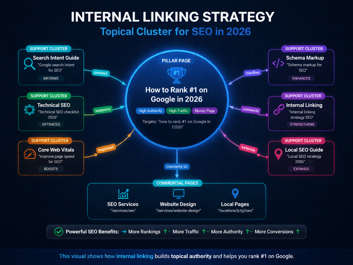 Internal linking and topical authority SEO visual