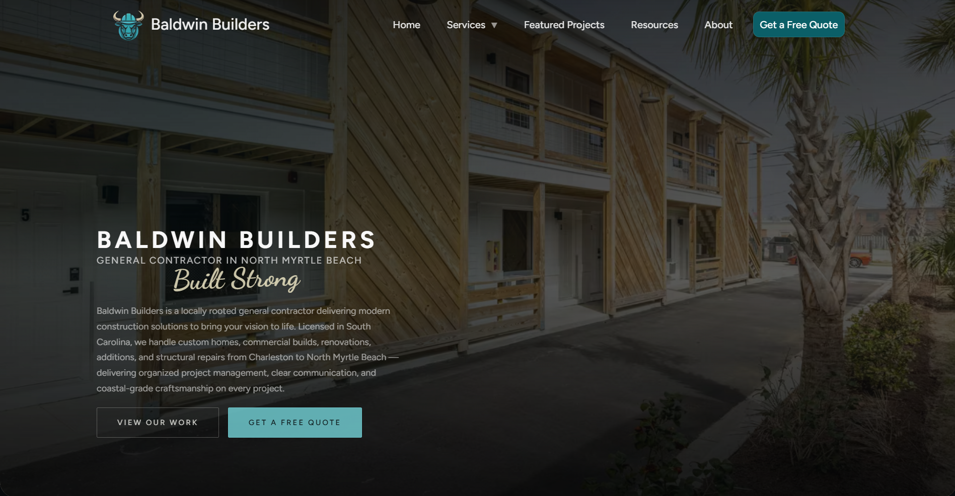 Baldwin Builders rebuilt homepage — North Myrtle Beach general contractor site by Baldwin Digital