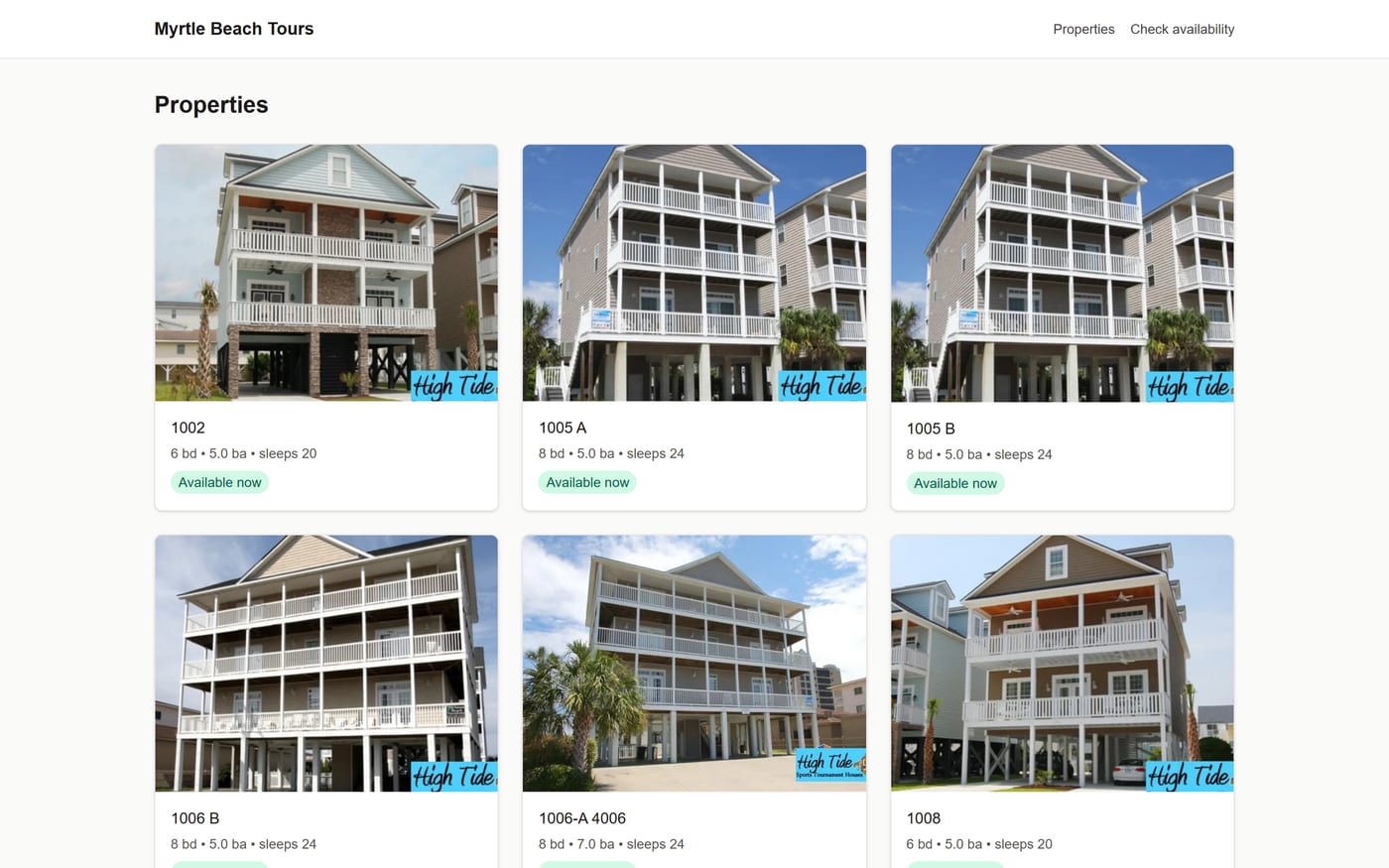 The availability tracker, showing a rental operator's property list with live availability status for each unit